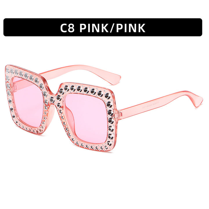 Large Square Frame With Rhinestones Sunglasses Personality Street Style Fashion Glasses Summer