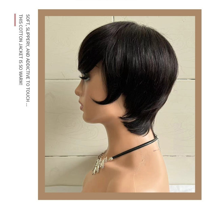 Short Straight Wig Women's Short Hair Head Cover Real Human Hair