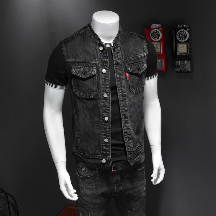 Harley Motorcycle Men's Uniform Black Stand-up Collar Plus Size Denim Vest