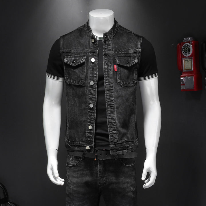 Harley Motorcycle Men's Uniform Black Stand-up Collar Plus Size Denim Vest