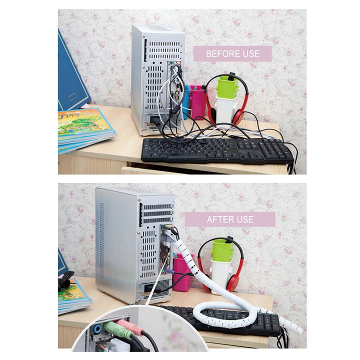 2m 28/32/42mm Cable Cover Protector Wire Desk Organizer Computer Cord Protective Bite Tube Clip Management Tools Spiral Holder