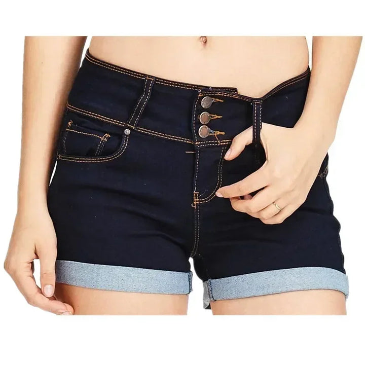 Women's New Summer Fashion Waistband Denim Stretch Fabric Shorts Casual Versatile Street Shorts