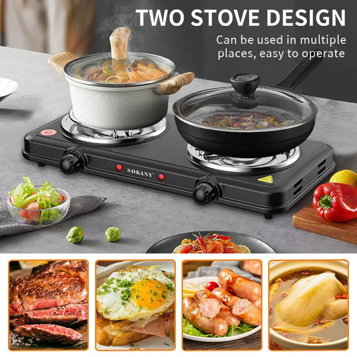 1 Sokany Dual Port Multifunctional Electric Stove, Cooking Electric Stove, Portable, High Power, High Firepower, Easy to Clean