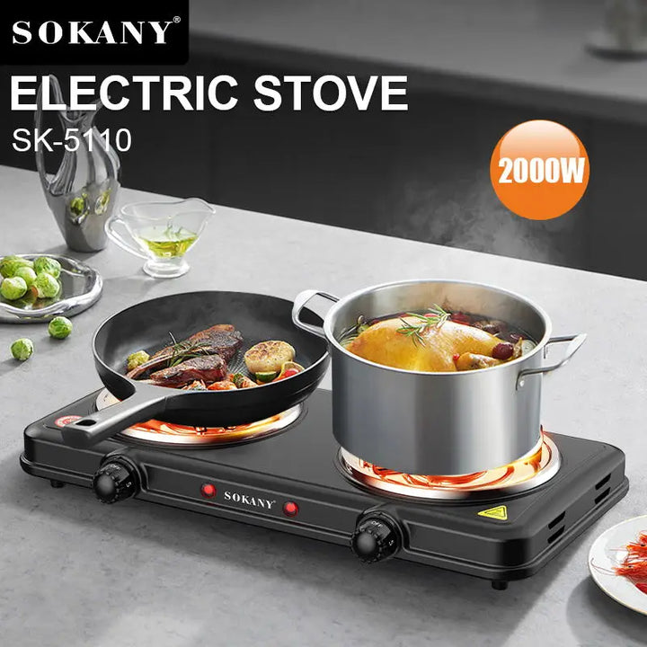 1 Sokany Dual Port Multifunctional Electric Stove, Cooking Electric Stove, Portable, High Power, High Firepower, Easy to Clean