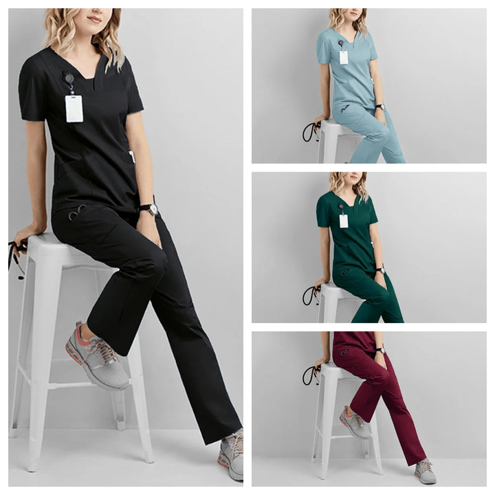 Dental Hospital Set Work Wear Beauty Salon Clothing Elasticity Cotton Spandex Body Nurse Uniform for Women Men Scrubs Suit