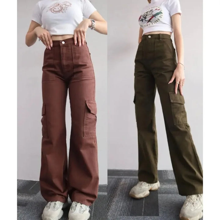 Women's Spring Streetwear Fashion Cargo Pants Baggy Pants Y2K Straight Pants Solid Color Loose Casual Wide Leg Pants