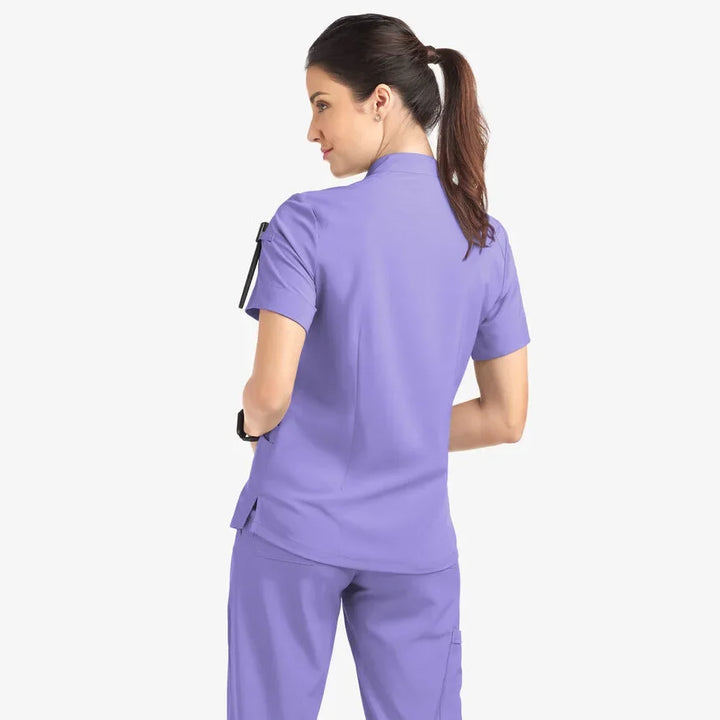 Washing Clothes Female Summer Short-sleeved Operating Clothes Casual Stand Collar Zipper Top Beauty Salon Medico Nurse Uniform