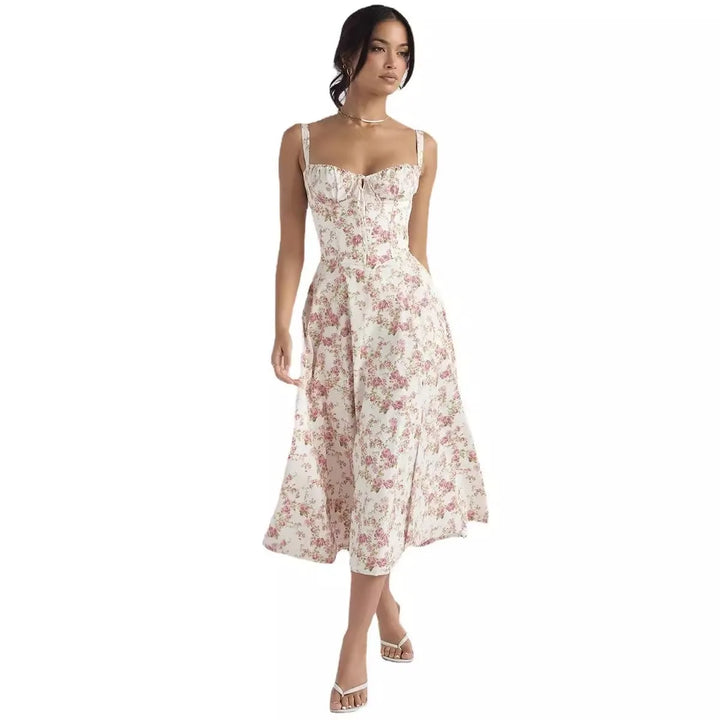 Summer Temperament Fashion Halter Long Dress Printed Long French Dresses Gentle Wind Women