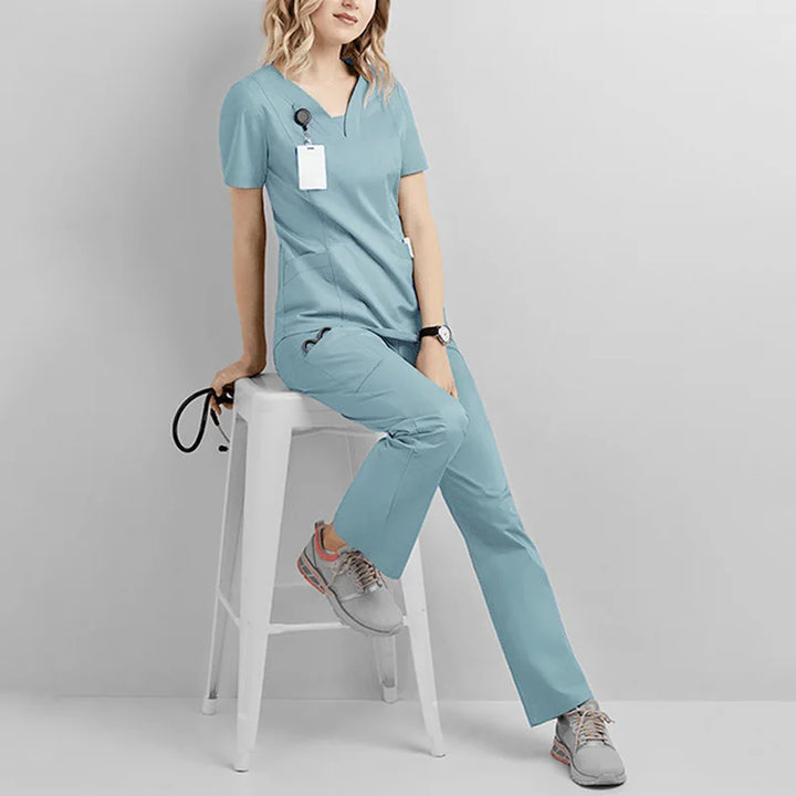 Dental Hospital Set Work Wear Beauty Salon Clothing Elasticity Cotton Spandex Body Nurse Uniform for Women Men Scrubs Suit