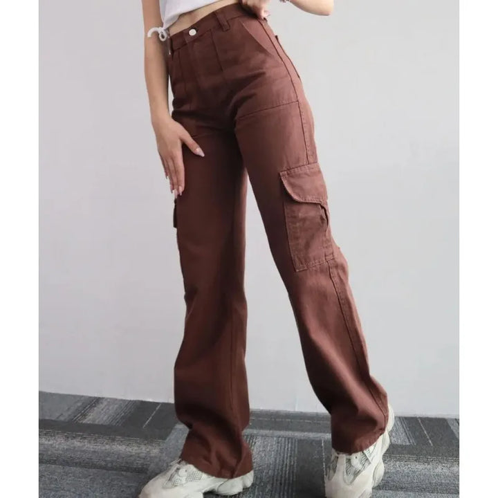 Women's Spring Streetwear Fashion Cargo Pants Baggy Pants Y2K Straight Pants Solid Color Loose Casual Wide Leg Pants