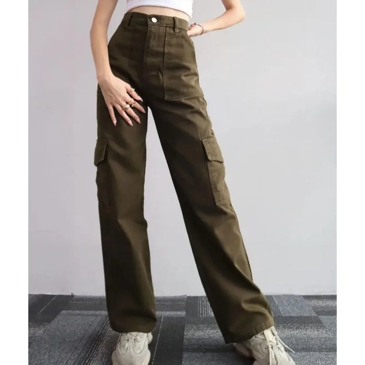 Women's Spring Streetwear Fashion Cargo Pants Baggy Pants Y2K Straight Pants Solid Color Loose Casual Wide Leg Pants