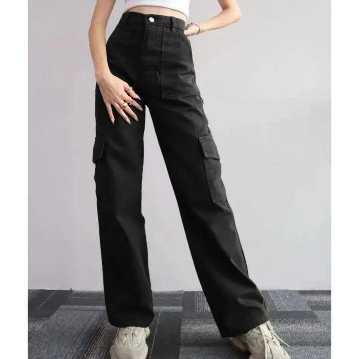 Women's Spring Streetwear Fashion Cargo Pants Baggy Pants Y2K Straight Pants Solid Color Loose Casual Wide Leg Pants