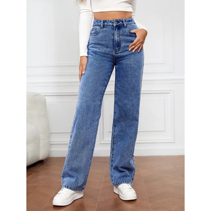 2024 Spring Summer New Women's Clothing Stretch Washed Denim Fashion Straight Jeans Pants Trousers Solid Color Bleached