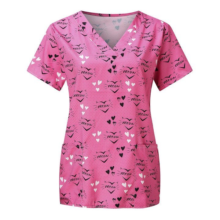 Ladies Nurse Uniform Short Sleeve V-neck Workwear Flower Print Working Uniform Woman Casual Medical Clinic Nursing Blouse Shirts