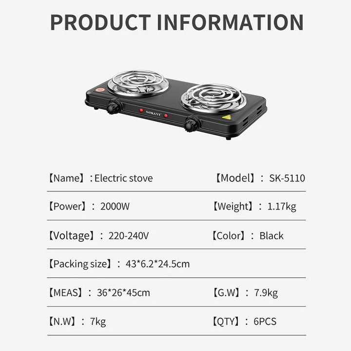 1 Sokany Dual Port Multifunctional Electric Stove, Cooking Electric Stove, Portable, High Power, High Firepower, Easy to Clean