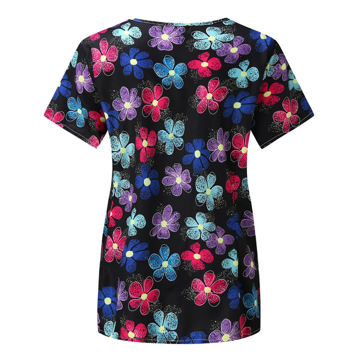 Ladies Nurse Uniform Short Sleeve V-neck Workwear Flower Print Working Uniform Woman Casual Medical Clinic Nursing Blouse Shirts