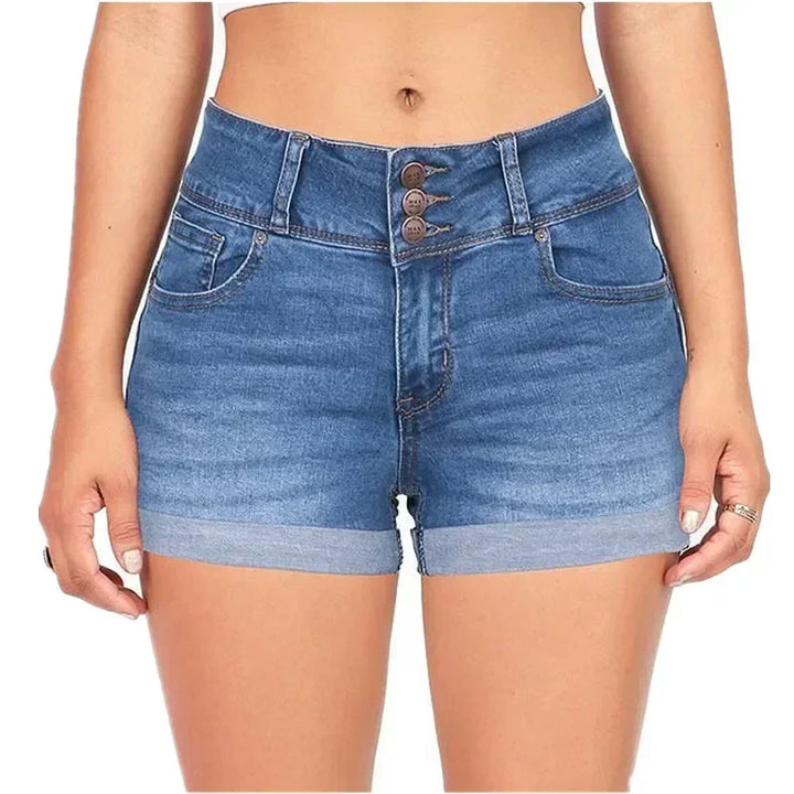 Women's New Summer Fashion Waistband Denim Stretch Fabric Shorts Casual Versatile Street Shorts