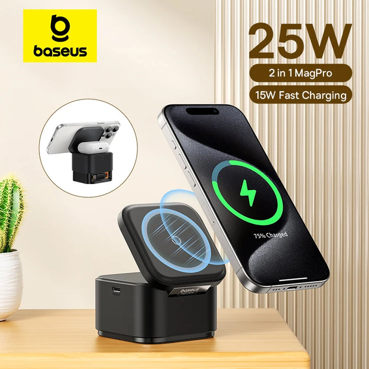 Baseus 25W 2 em 1 Carregador Magnético Sem Fio para Inverno