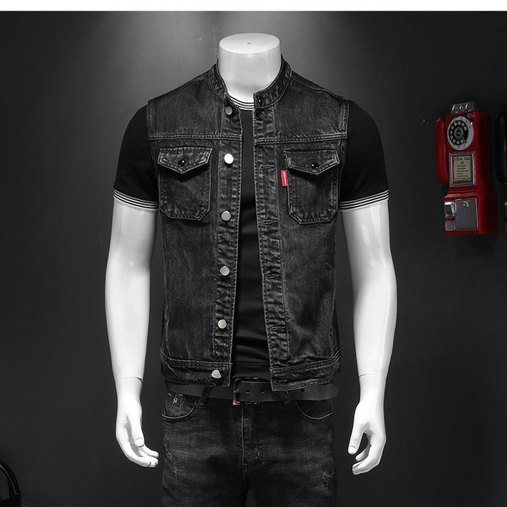 Harley Motorcycle Men's Uniform Black Stand-up Collar Plus Size Denim Vest